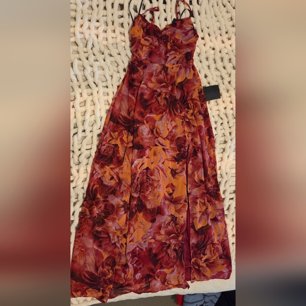 Lulus Beautiful Soul Burgundy Floral Print Twist-Front Maxi Dress